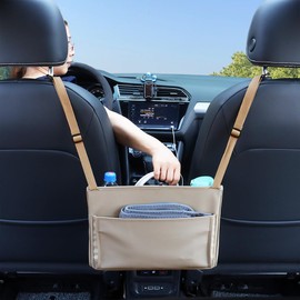 Viaviat Car Handbag Purse Holder Between Seats Leather Car Front Seat Storage Bag Large Capacity Car Organizers for Book Document Phone Bottle Tissue Toy (Beige Style-1)