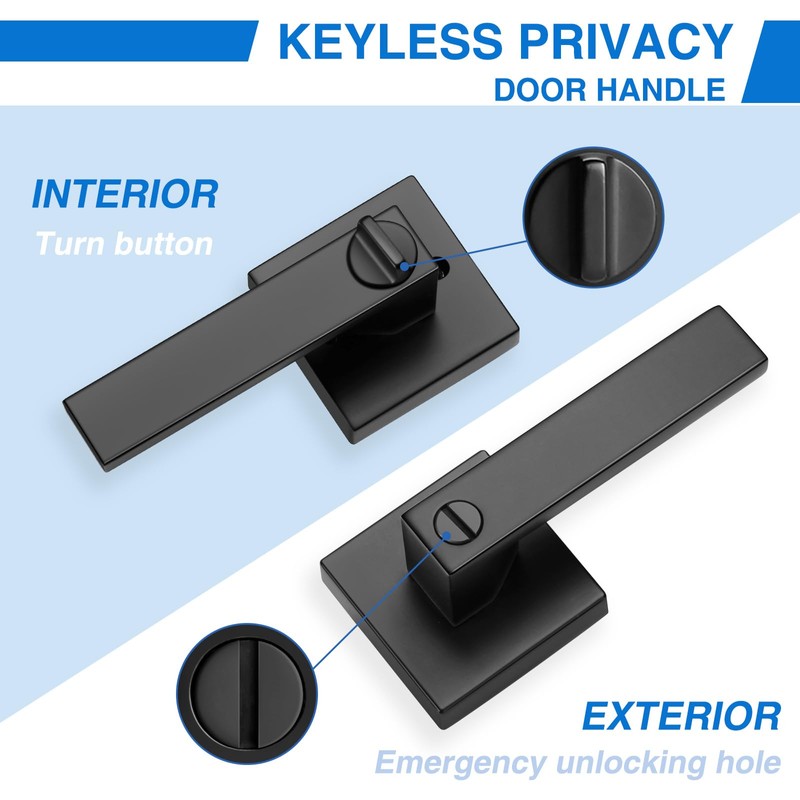 Plustool 6 Pack Matte Black Door Handles, Keyless Interior Door