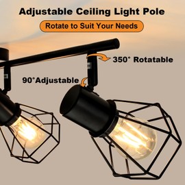 LTBLIGHT LED Track Lighting Kit, 4-Light Adjustable Ceiling Light Fixtures, Black Metal Wire Cage Farmhouse Light Fixtures for Kitchen, Bedroom, Hallway, E26 Base, Bulbs Not Included