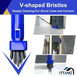 ITTAHO 12" Wide Floor Scrub and Grout Brush Set With Long Extendable Handle - Stiff Bristle Heavy Duty Cleaner for Tile, Deck, Garage, Kitchen, Bathroom