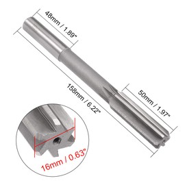sourcing map Chucking Reamer 16mm, H7 HSS Lathe Machine Reamer 6 Straight Flutes, Round Shank Milling Cutting Tool, Metric Reaming Drill Bit for Stainless Steel Metal Hole