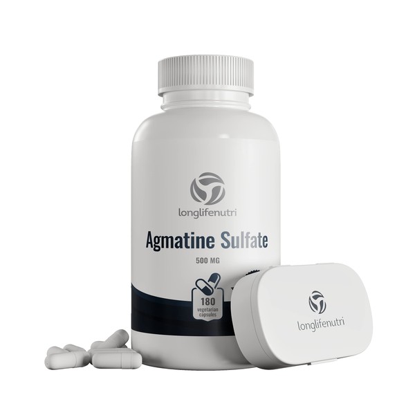 LongLifeNutri Agmatine Sulfate 500mg - 180 Veg Caps | Pre-Workout | Nitric Oxide Supplement | Strength & Focus Booster | Supports Muscle Recovery