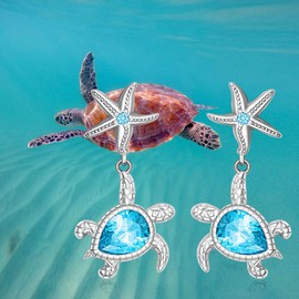 Turtle Earrings for Women Sterling Silver Blue Sea Turtle Earrings Starfish Studs Ocean Hawaiian Jewelry Cute Mothers Day Christmas Gifts Hypoallergenic