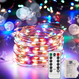 Ariceleo 2 Pack 65.6 Ft. Battery Operated Outdoor String Lights with Remote & Timer, LED Multi Color Fairy Lights, Waterproof Twinkle Lights for Bedroom, Dorm, Mason Jar, Wedding, Party, Christmas