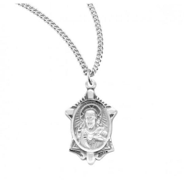 Needzo Sacred Heart of Jesus Sterling Silver Scapular Catholic Medal
