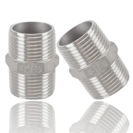 1" Male to 1" Male Hex Nipple Adapter, 316 Stainless Steel 1 Inch NPT Threaded Pipe Fitting, Heavy Duty Coupling for Plumbing Systems, Oil, Gas & Steam (2-Pack)