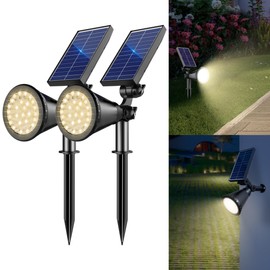 APOMAO Solar Spot Lights Outdoor, 36 LEDs Solar Landscape Lighting with 2200mAh, Outdoor Lights Auto On/Off 2-in-1 Wall or Ground Solar Powered for Yard Garden- 2 Pack (Warm White)