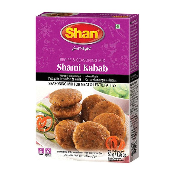 Shan Shami Kabab Recipe and Seasoning Mix 1.76 oz (50g) - Spice Powder for Traditional Meat & Lentil Patties - Suitable for Vegetarians - Airtight Bag in a Box