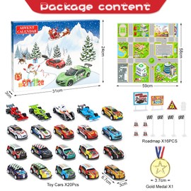Advent Calendar Car, Advent Calendar 2023 Children, Racing Toy with Medal Street Sign, Advent Calendar Cars, Christmas Calendar Gifts for 3-12 Years Old Boys Girls