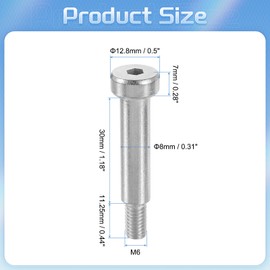 QUARKZMAN Pack of 6 304 Stainless Steel Shoulder Bolts 8 mm Shoulder Diameter 30 mm Shoulder Length M6 Thread Hexagonal Shoulder Bolt for Textile, Hydraulic and Injection Moulding Machine Industries