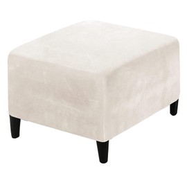 HOMECOVER Copri Pouf Quadrato, Elasticizzato Copri Poggiapiedi Velluto Copertura Dell'Ottomano Rimovibile Antiscivolo Copri Ottomano Con Fondo elastico-bianco crema-Quadrato