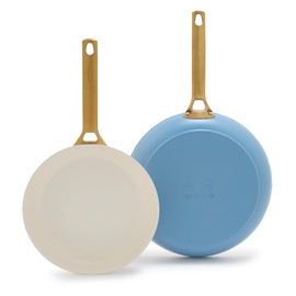 GreenPan Reserve Hard Anodized Healthy Ceramic Nonstick 10" and 12" Frying Pan Skillet Set, Gold Handle, PFAS-Free, Dishwasher Safe, Oven Safe, Sky Blue