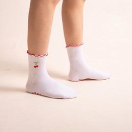 wotemlur Women's Pilates Non-slip Yoga Socks Cherry, Lemon, bow，Fitness Ballet Sports Slipper Socks