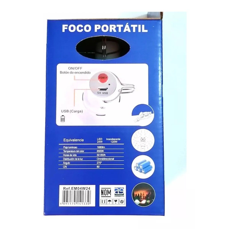 Megaluz Foco De Emergencia Recargable Led 24w Usb 8-6hrs Portatil