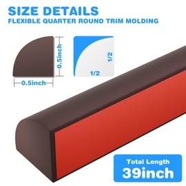 Flexible Quarter Round Molding, Peel and Stick Silicone Flexible Moulded Trim for Corner Ceilings, Floors, Bathrooms, Kitchens, Countertops (Deep Coffee Color, 1/2 x 1/2 x 39Inch)