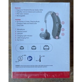 RCA OTC Hearing Aid - Rechargeable Right or Left Ear Compatible, 15-Hour Battery