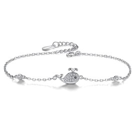Belons Women's Whale Bracelet 925 Sterling Silver Cubic Zirconia Whale Charm Bracelet Girls Bracelet Children's Anklet, Sterling Silver Sterling Silver Zirconia, Cubic Zirconia