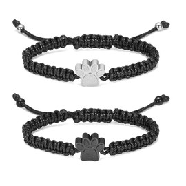constantlife Paw Print Cremation Bracelet for Ashes Stainless Steel Urn Braided Rope Adjustable Bangle Keepsake Pet Dog Cat Memorial Ash Holder Jewelry (2Pcs/Silver+Black)
