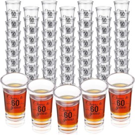 Hushee 100 Pcs 60th Birthday Shot Glasses Bulk, 1.4oz Cheers to 60 Years Shot Glass C..