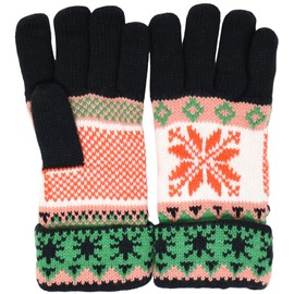 KMystic Women's Winter Knitted Thick Lined Gloves with Roll Up Cuffs (Snowflake Black)