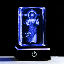Movdyka 3D Crystal Cross Jesus Missionary Figurine with Colorful Light Base, Religious Gifts for Women Men Christian, Laser Engrave Inspirational Gifts for Friends Faith on Birthday Unique