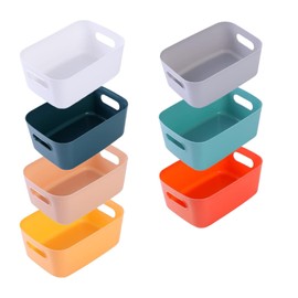 Eidoct 7PCS Plastic Storage Boxes, 7 Diffirent Colors, Stackable Cupboard Organiser, Open Storage Bins with Handles, for Kitchen, Office, Bathroom, Toy and School