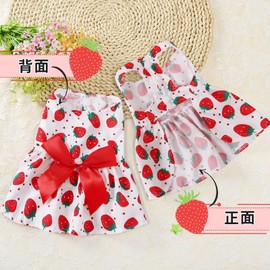AmzBarley Dog Clothes, Spring and Summer, Dress, Cute, Bowknot Ribbon, Strawberry Pattern, Popular, Summer Clothes, Pet Clothes, Dog Clothes, Skirt, Stylish, Cool, Breathable, Soft, Fashionable, Pet
