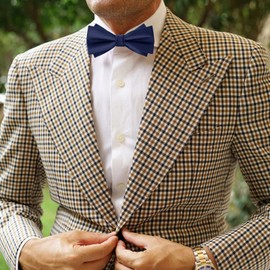 HOULIFE Bow Tie Men's Set - Adjustable Satin Polyester Bow Tie Pre-tied Bow Tie, Plain Pocket Square, Cufflinks Set for Groom Wedding Formal with Gift Box, navy blue