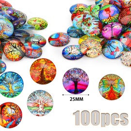 Pack of 100 Muggle Stones Colourful Children Large 25 mm Glass Nuggets Glass Stones Mosaic Stones for Crafts Lucky Stones Gemstones Glass Building Blocks Decorative Stones Gemstones Cabochons for DIY