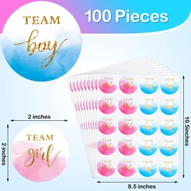 Lincia 100 Pieces Gold Watercolor Gender Reveal Stickers 2 Inches Gold Glitter Team Girl Team Boy Labels Pink and Blue Stickers for Gender Reveal Parties, Baby Showers, Party Invitations