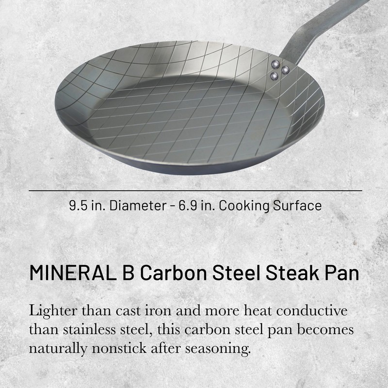 De Buyer MINERAL B Carbon Steel Steak Pan - 9.5”