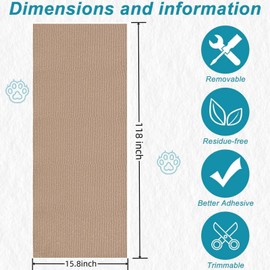 Cat Scratching Post with Carpet Cover, 118" H x 15.8" W, Self-Adhesive Replacement Mat for Cat Tree Shelves and Steps (Beige, 15.8" X 118")