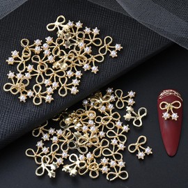 10PCS Bow Nail Charms 3D Bowknots Gold Nail Charms Alloy Nail Bows Luxury Pearl Bow Tie Nail Gems Charms Valentines Nail Art Accessories Cute Diamonds Rhinestones Nail Decoration for Women DIY Crafts