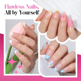 UNA GELLA Short Almond Gel Nail Tips Kit Strong, Air Dry No Uv Lamp Needed Nail Tips and Glue Kit, 216Pcs Pre-etched Soft Gel Fake Nails with Air Dry Nail Glue for Beginners DIY Manicure ALL-IN-ONE