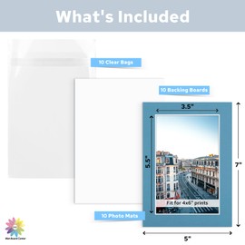 Mat Board Center, Pack of 10, 5x7 for 4x6 Mix Color Mat Kit - Acid Free, 4-ply Thickness, White Core - Includes Backing Boards and Clear Bags - for Pictures, Photos, Framing