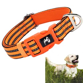 MAOWUWUJOZ Reflective Extra Large Dog Collars - Soft Padded, Adjustable Durable Pet Collar with Quick Release Buckle for Walking, Running, Night Safety -Orange XL