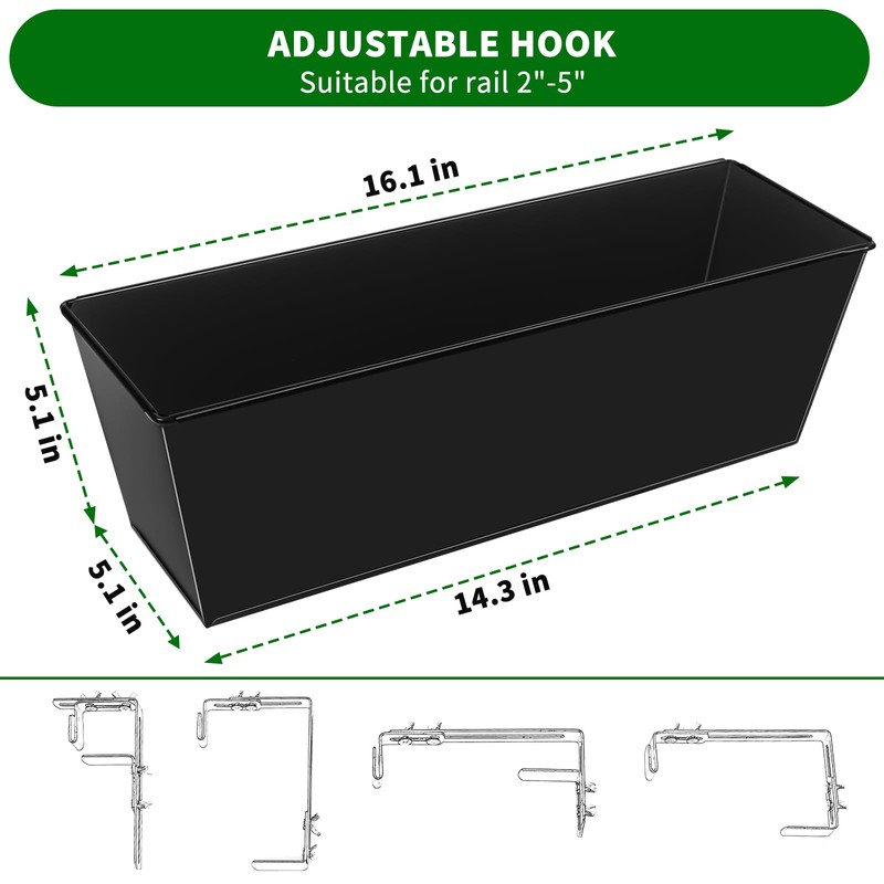 Holensun Railing Planter for Outdoor Plants 16 Inch Metal Rectangular