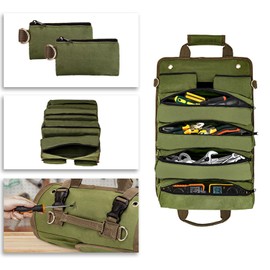Shengsenfu Tool Organizers, Small Tool Bag With Detachable Pouches, Heavy Duty Roll Up Tool Bag Organizer With 6 Tool Pouches, Super Roll Tool Roll, Multi-Purpose Tool Roll Up, Wrench Pouch (Green)