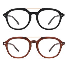 AMOMOMA 2 Pack Retro Aviator Square Reading Glasses for Women Men,Classic Blue Light Computer Womens Readers AM6161 C1+C2 1.5