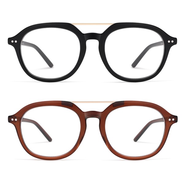 AMOMOMA 2 Pack Retro Aviator Square Reading Glasses for Women