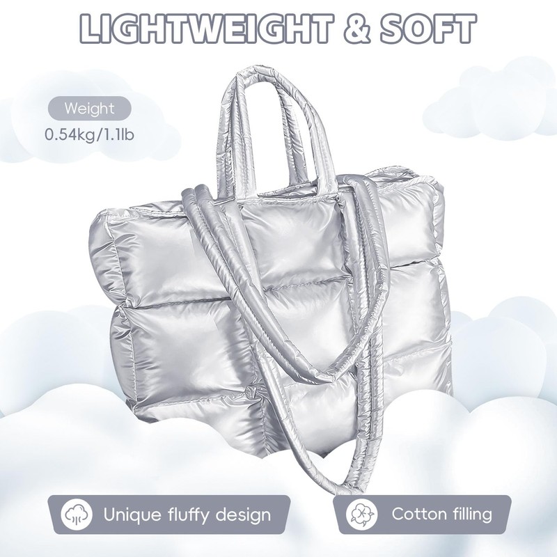 Bagtopia Puffer Tote Bag for Women, Large Quilted Puffy Handbag,