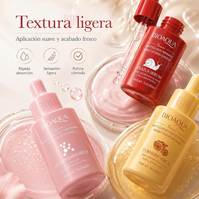 Kit de Sérums Faciales Antiedad e Hidratante, Set de 3