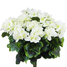 FAICOIA 2 Pcs Artificial Geraniums for Outdoor Silk Geranium Flowers White Artificial Geranium Bush Faux Flowers Geraniums Branch for Garden Patio Grave Cemetary Vase Table Centerpiece Indoor Decor