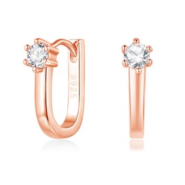 Loutade Silver Hoop Earrings for Women, Sterling Silver Oval Hoop Earrings, U - Shape Geometric Huggie Earrings Rose Gold, Hypoallergenic CZ Sleeper Cartilage Rose Gold Hoop Earrings Gifts for Gilrs