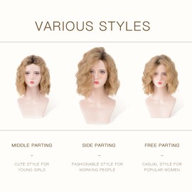 Short Ombre Blonde Wavy Wig for Women 14 Inch Shoulder Length Curly Wavy Bob Wig Short Wavy Wigs Natural Looking Heat Resistant Synthetic Curly Wig for Daily Party Use (Ombre Blonde, 14 inch)