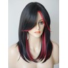Medium Length Layered Wigs Black with Red Highlights wigs Layered