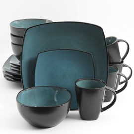 Gibson 99813.16R Elite Soho Lounge 16 Piece Reactive Glaze Dinnerware Set, Teal/Black Tutone