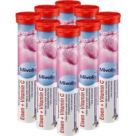 Mivolis Iron + Vitamin C effervescent Tablets - Dietary Supplements 8 Tubes x 20 pcs | Germany
