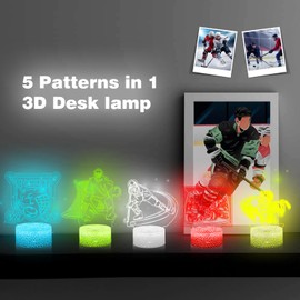 5Pcs Hockey Gifts for Boys, 5 in 1 Set Hockey Night Light, 3D Hockey Lamp with Remote Control 16 Colors Changing, Birthday Xmas Hockey Gift for Kids Sport Fan Boys Girls, Hockey Home Room Decor