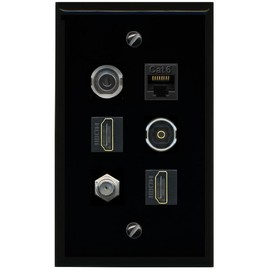 RiteAV 3.5mm CAT6 Coax 2 HDMI TOSLINK Flat/Solid Wall Plate [Black]
